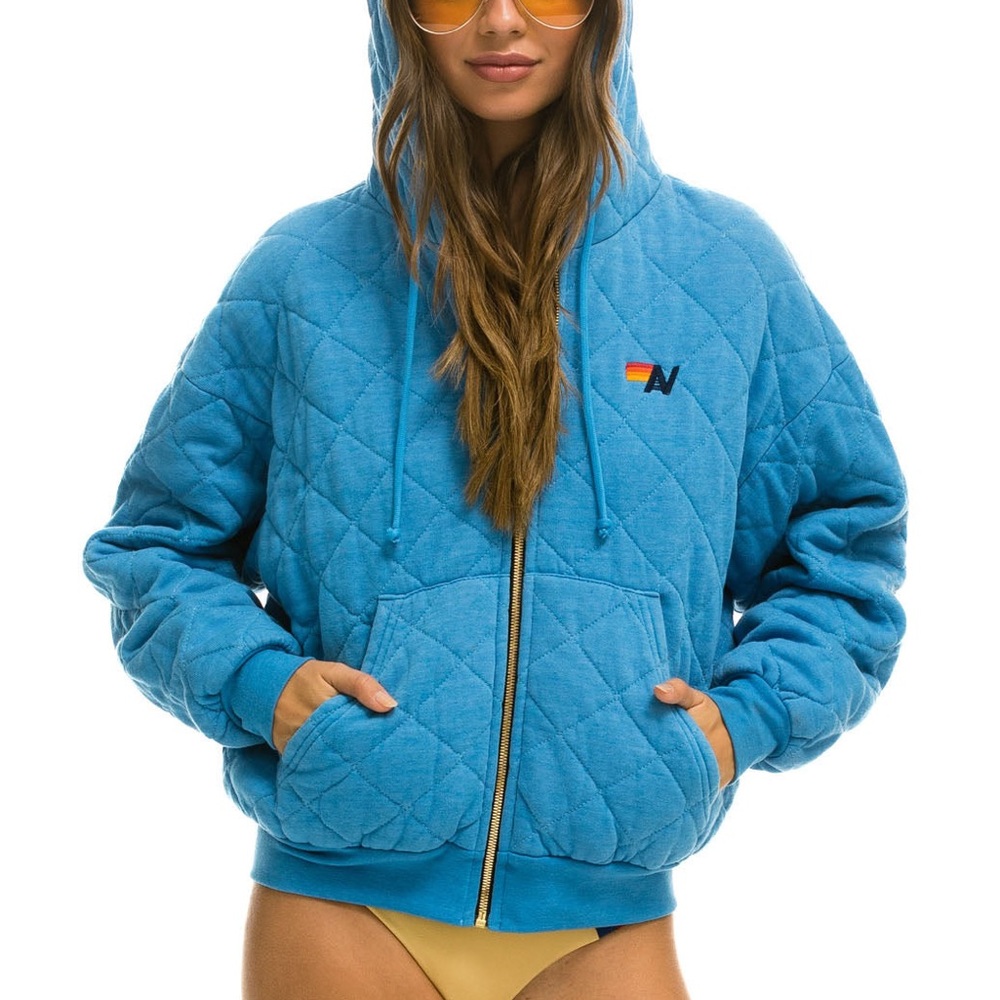 Aviator Nation Quilted Zip Hoodie Large